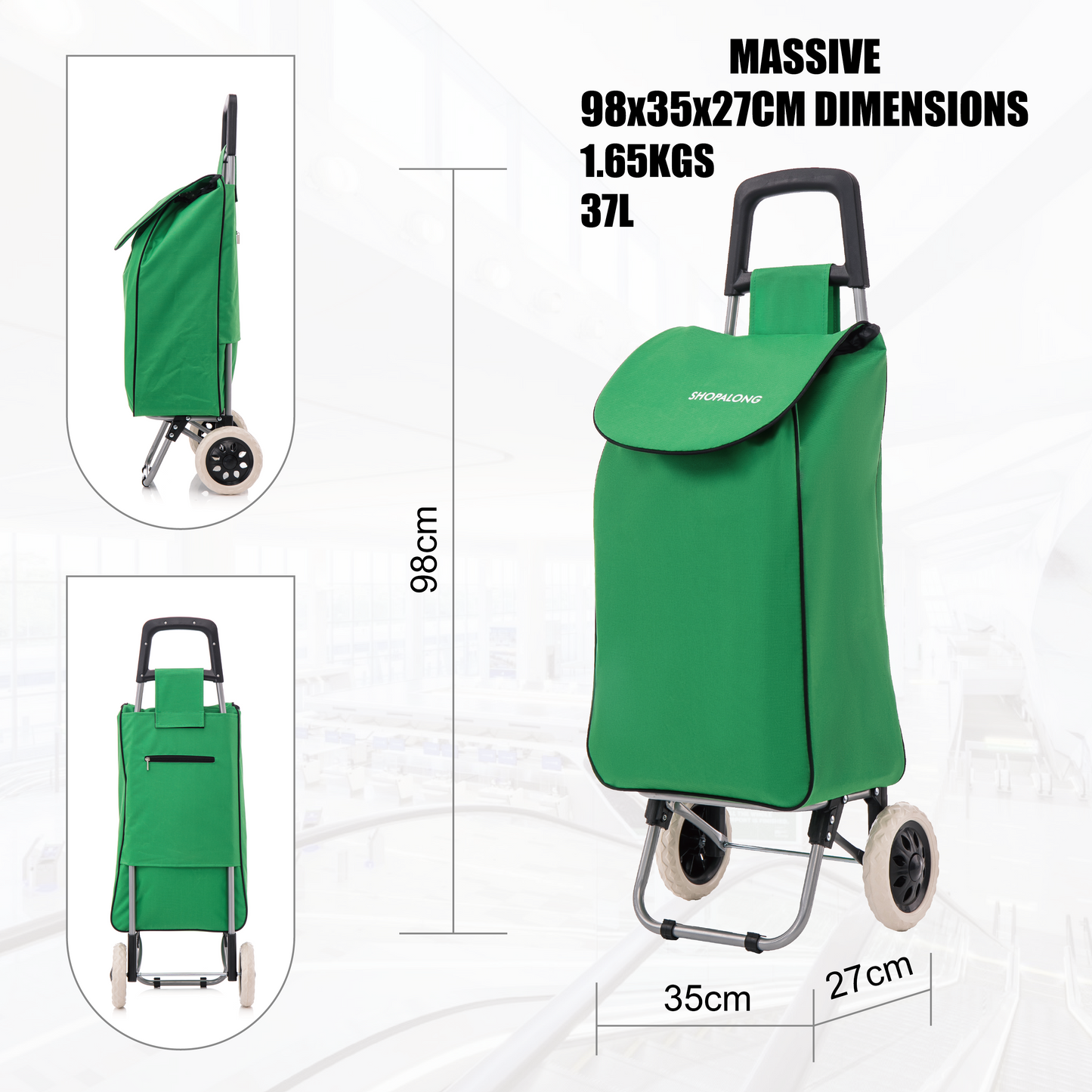 Dimensions of the Shopalong Lightweight Shopping Trolley