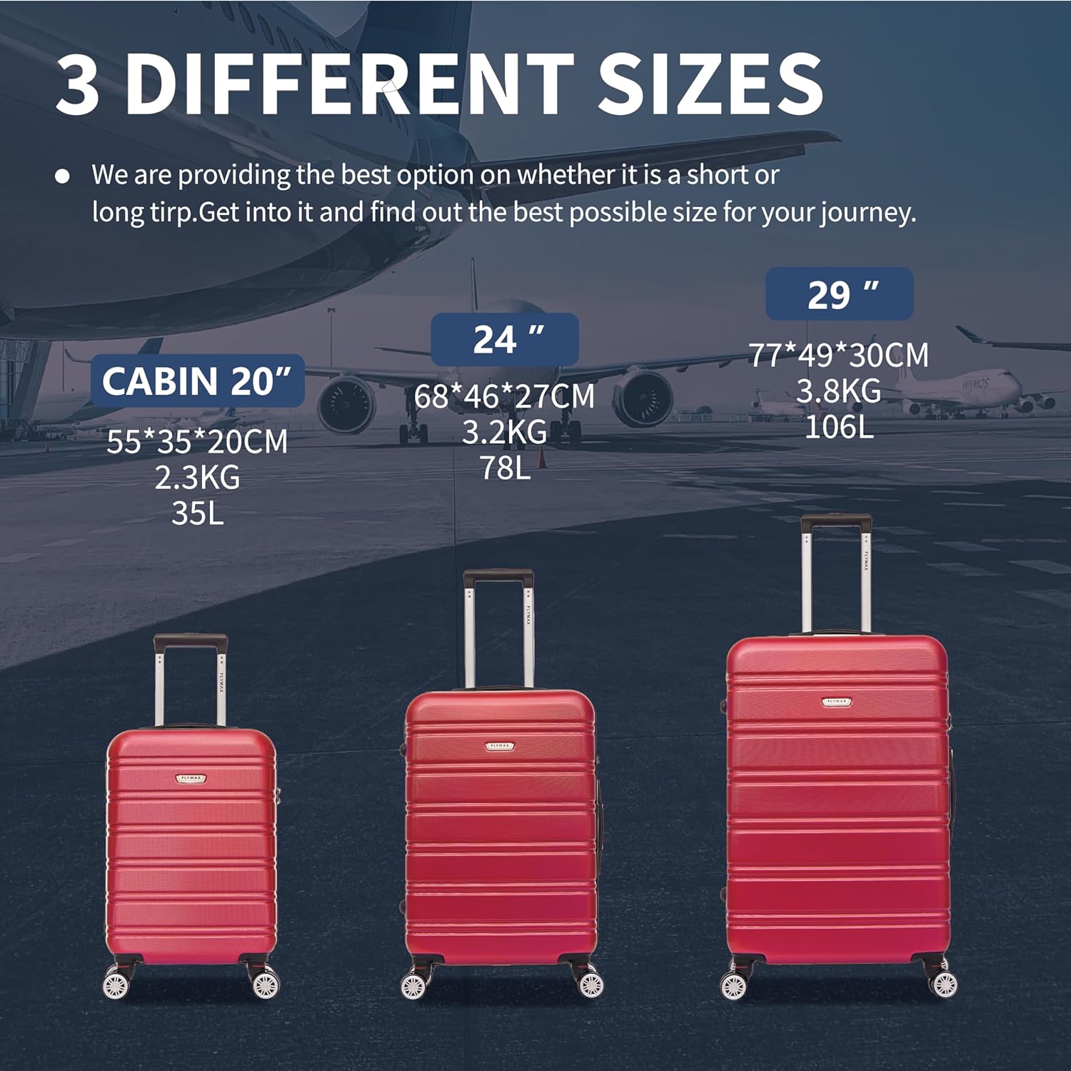 Flymax Kyoto Guardian Lightweight Medium Hard Shell Suitcase diffrent sizes