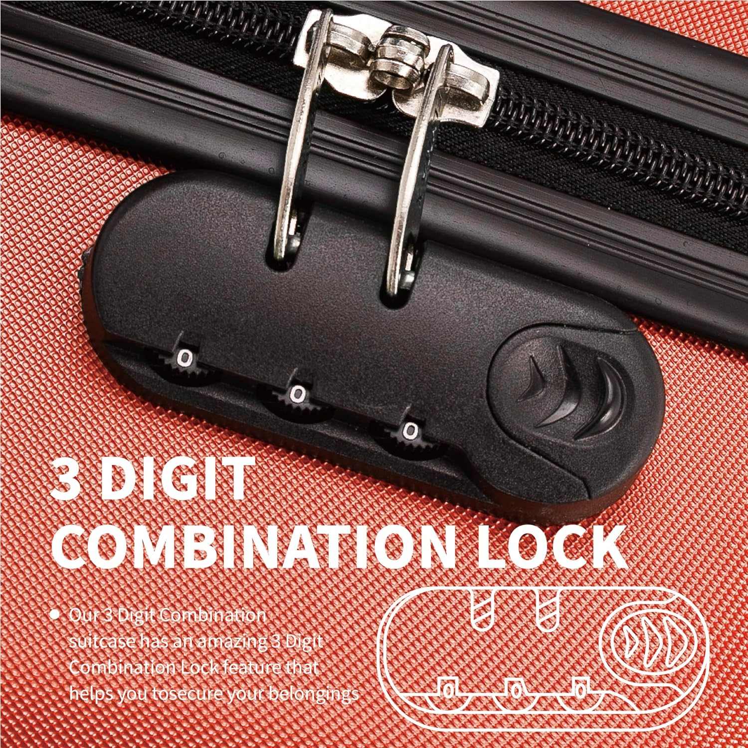 Close-Up of 3-Digit Combination Lock on Flymax Hardshell Suitcase for Security