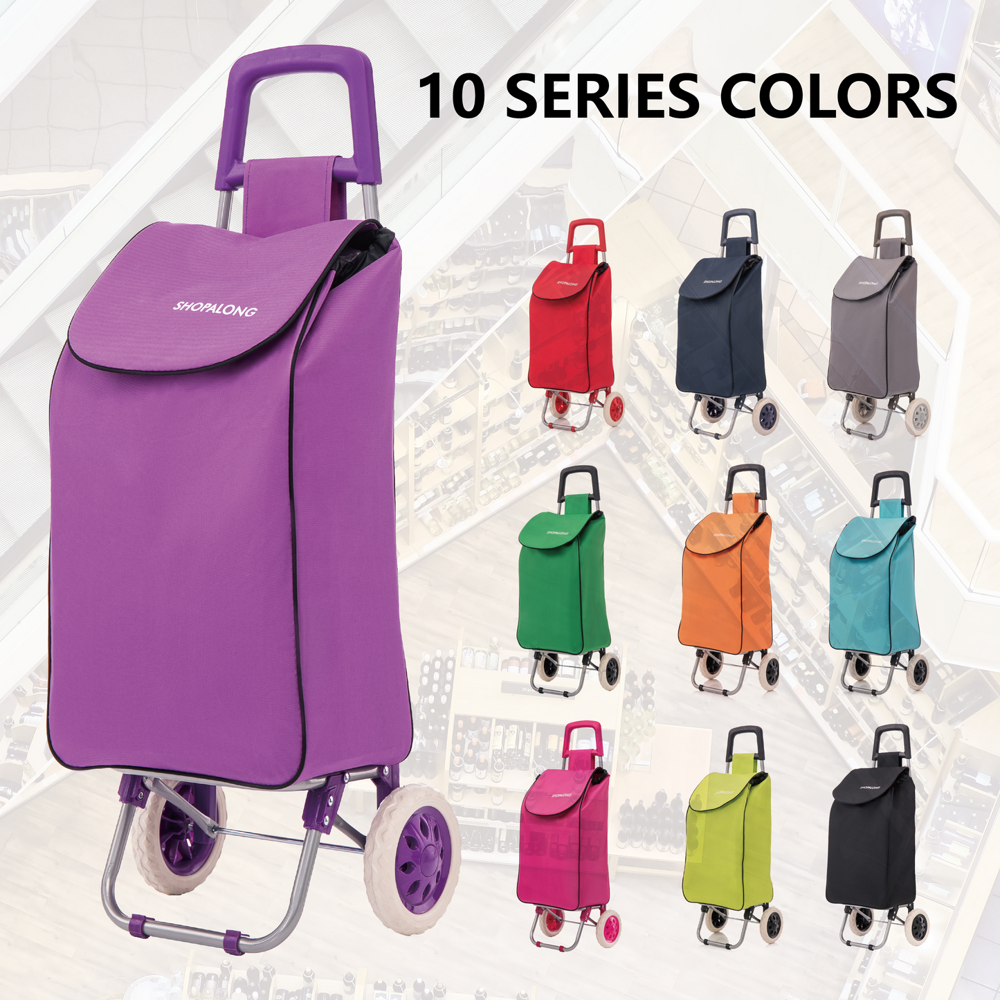 Lightweight Shopping Trolley Large Grocery Cart Basket on 2 Wheels