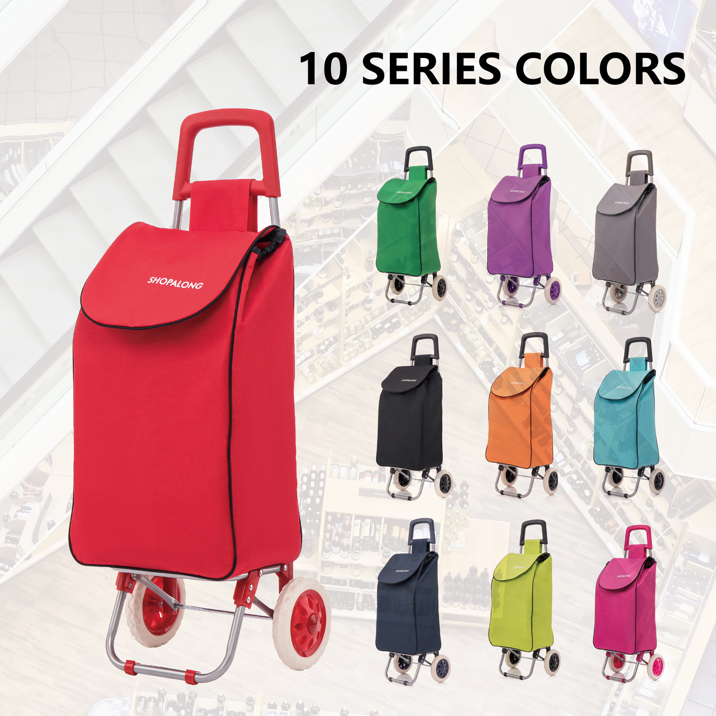 Lightweight Shopping Trolley Large Grocery Cart Basket on 2 Wheels