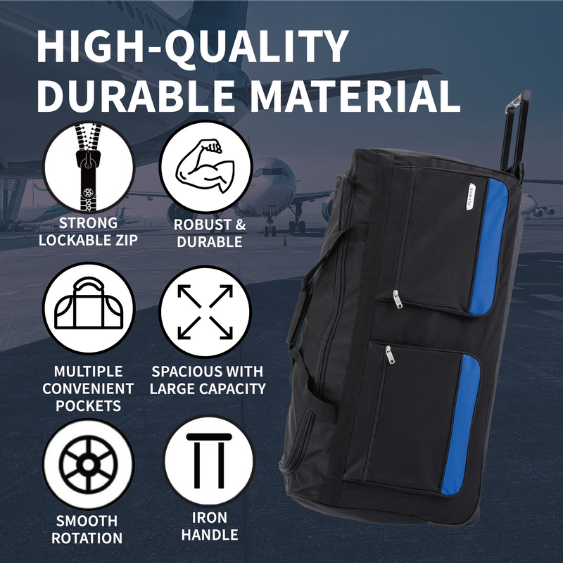 28" Medium Lightweight Wheeled bag High-quality 1200D polyester construction with reinforced stitching, strong zippers, and protective rubber feet, ensuring long-lasting durability.