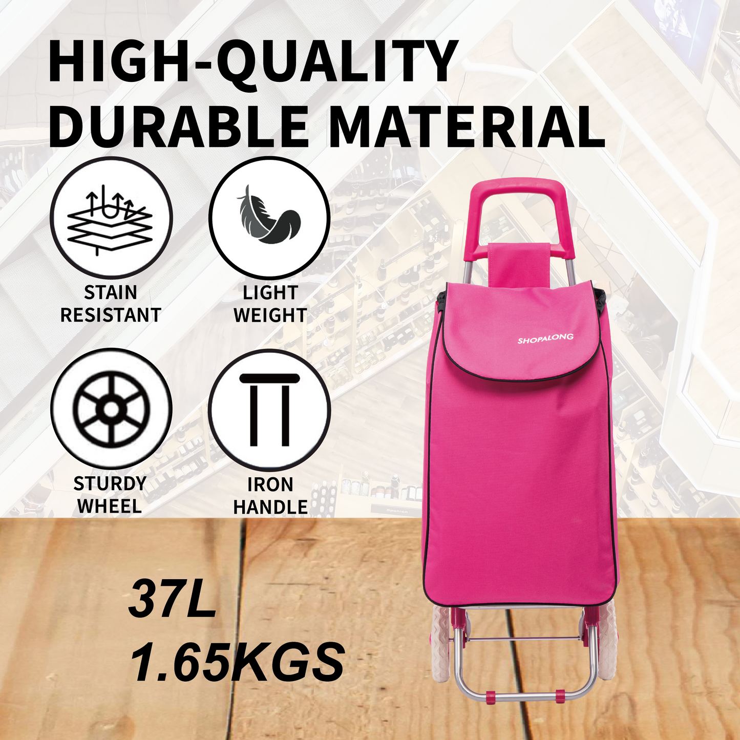 Lightweight Shopping Trolley Large Grocery Cart Basket on 2 Wheels