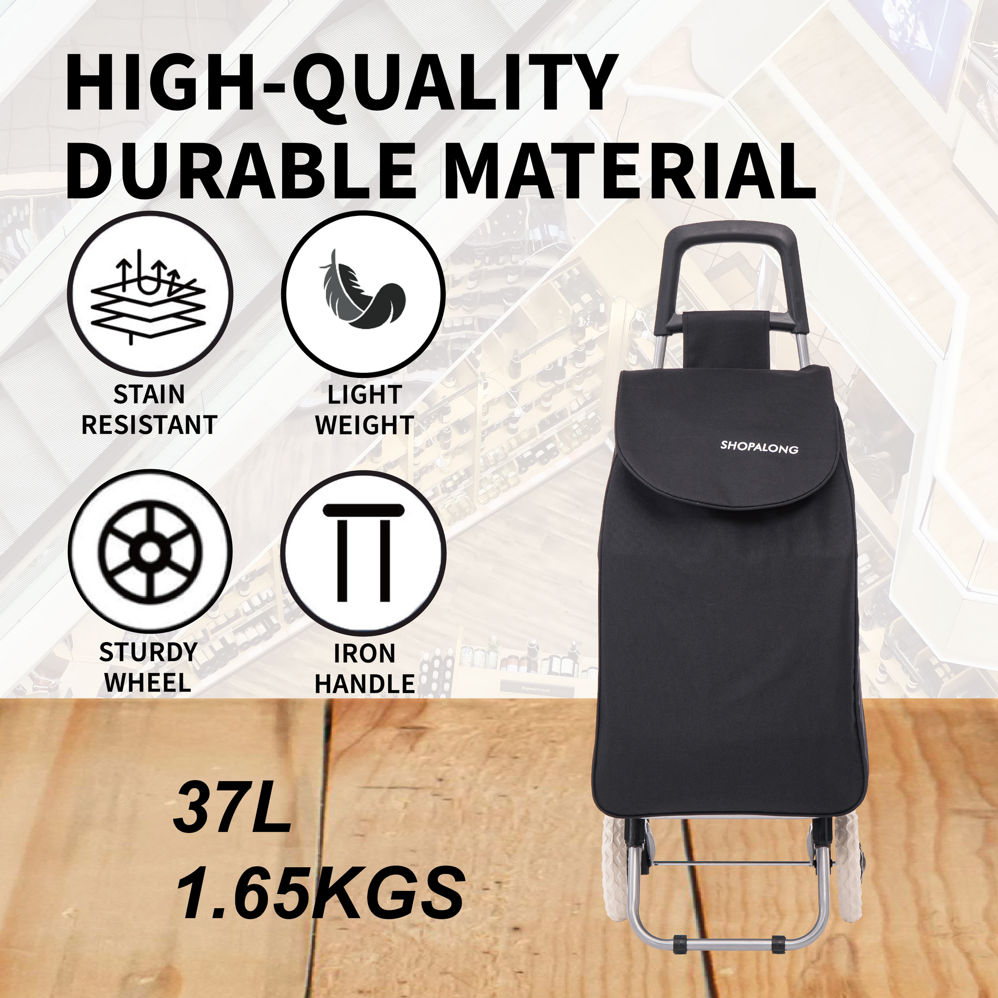 Shopalong Lightweight Shopping Trolley – durable 2-wheel grocery cart for easy urban shopping."