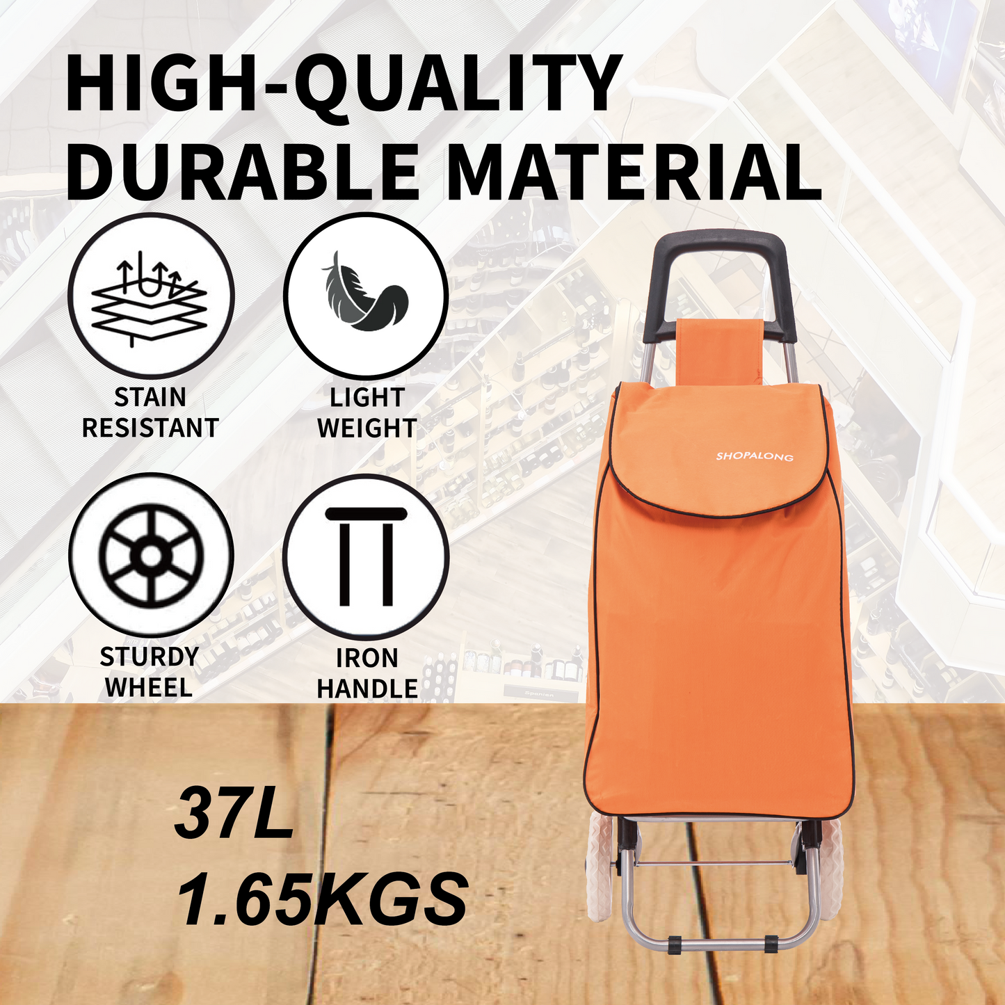Lightweight Shopping Trolley Large Grocery Cart Basket on 2 Wheels