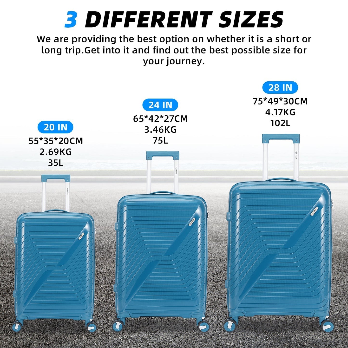 Flymax Dubai Volt 24 Inch Lightweight Premium Suitcase available sizes
