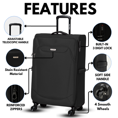 FLY PRO 32" XL Lightweight Expandable Suitcase – 127L, 4 Wheels & Combination Lock