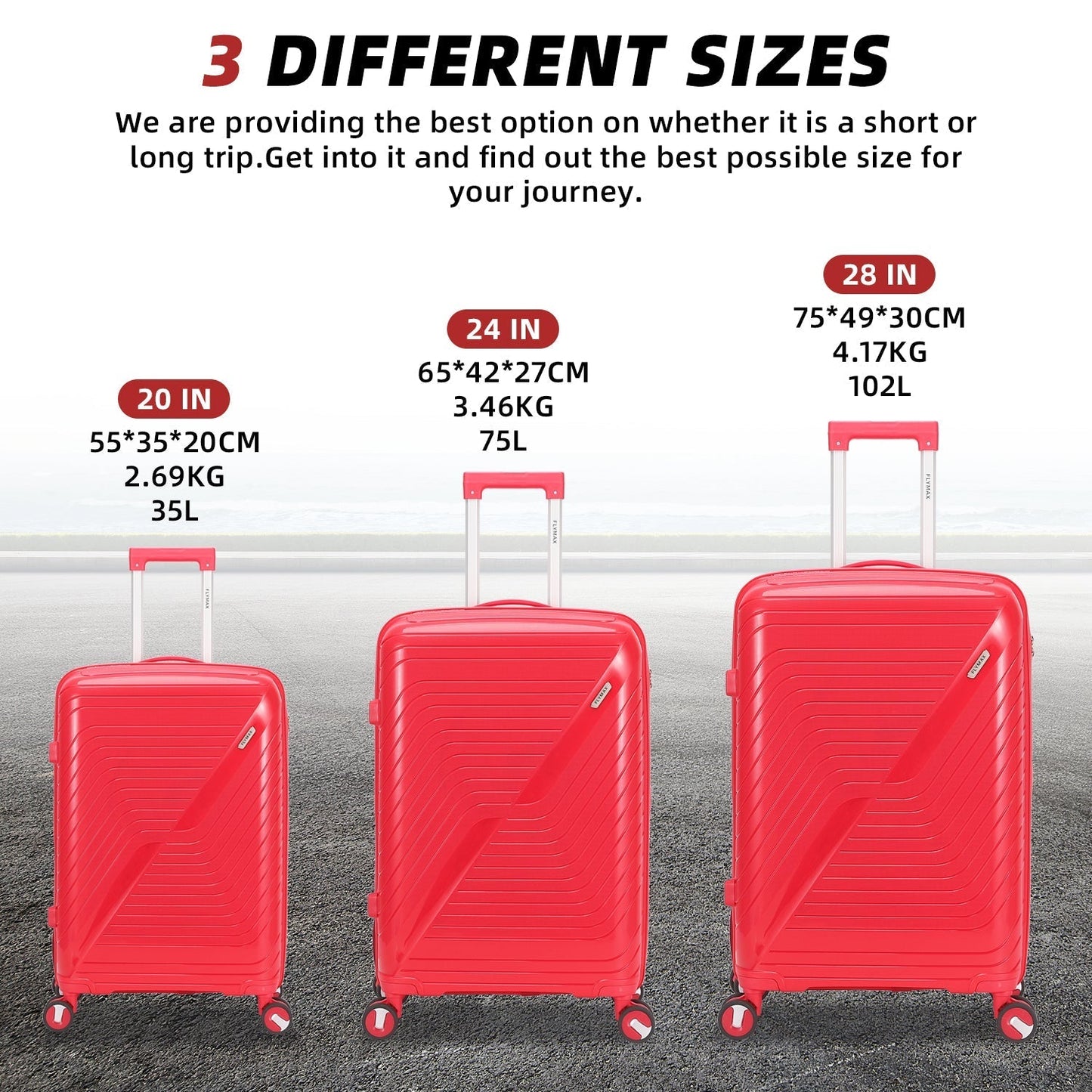 Flymax Dubai Volt premium carry on suitcase sizes