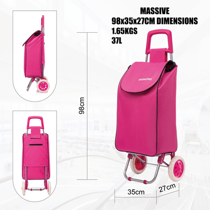 Lightweight Shopping Trolley Large Grocery Cart Basket on 2 Wheels