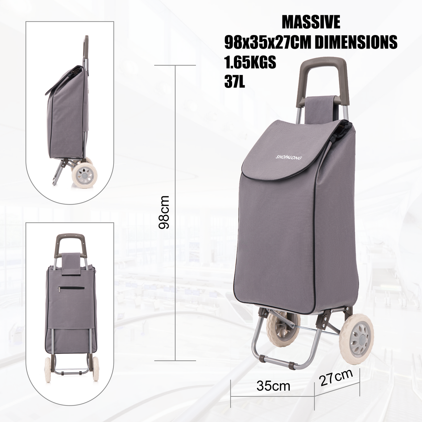 Lightweight Shopping Trolley Large Grocery Cart Basket on 2 Wheels