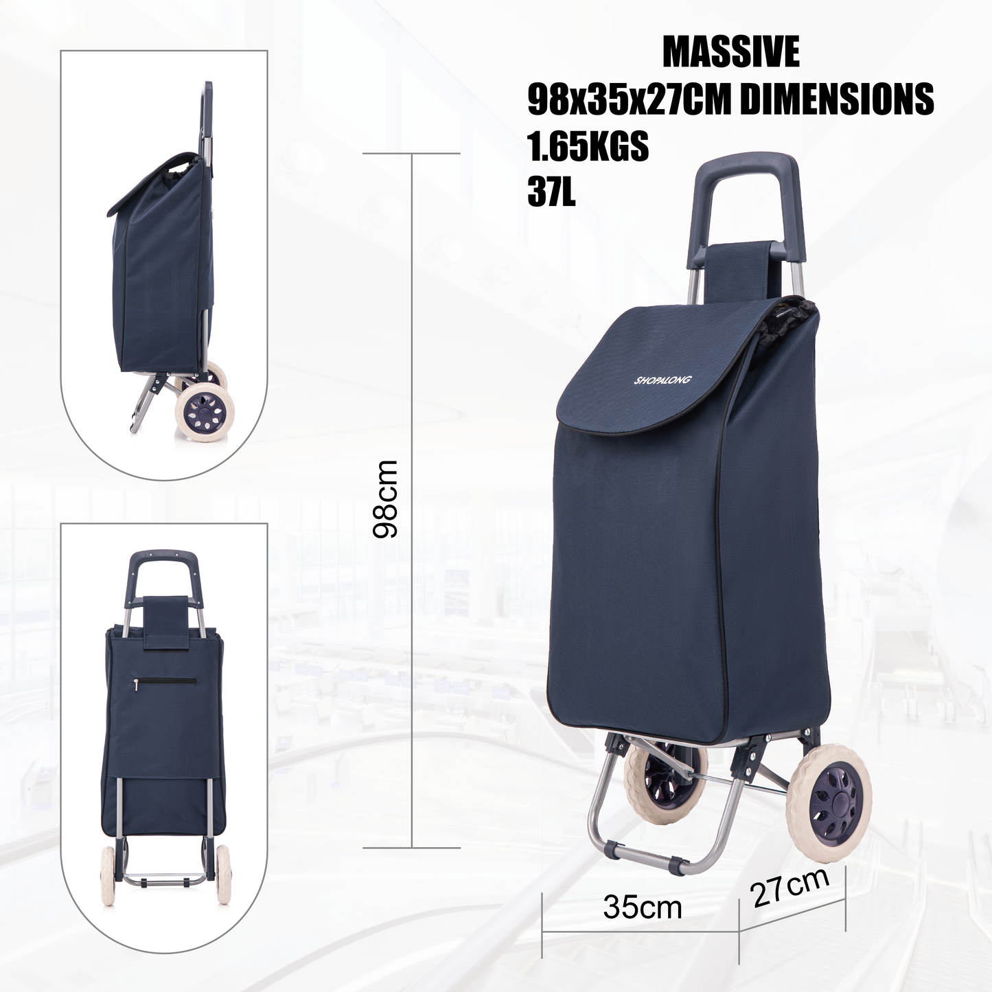 Lightweight Shopping Trolley Large Grocery Cart Basket on 2 Wheels