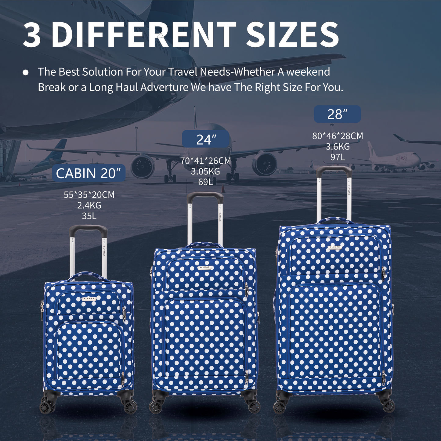 FLYMAX 24" Medium Suitcase - 4 Wheel Lightweight Expandable Luggage 69L 2.95KG