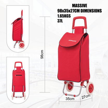 Lightweight Shopping Trolley Large Grocery Cart Basket on 2 Wheels