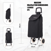 Dimensions of the Shopalong Lightweight Shopping Trolley – 98x35x27cm for maximum capacity and compact storage.