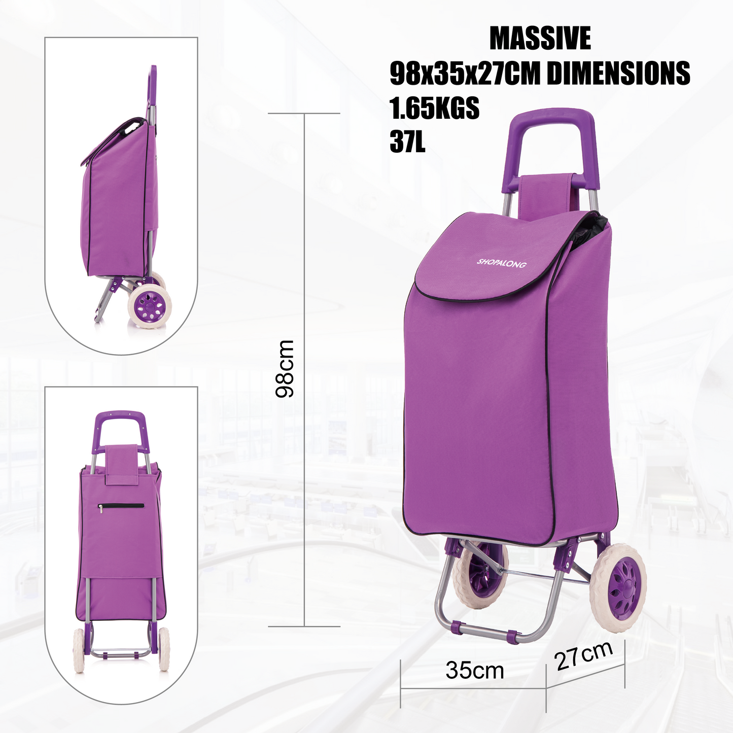 Lightweight Shopping Trolley Large Grocery Cart Basket on 2 Wheels
