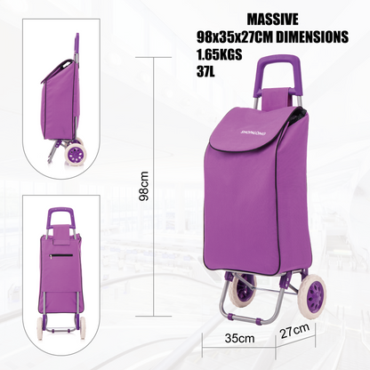 Lightweight Shopping Trolley Large Grocery Cart Basket on 2 Wheels