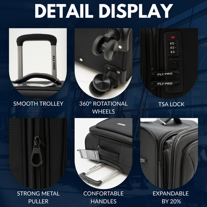 FLY PRO 32" XL Lightweight Expandable Suitcase – 127L, 4 Wheels & Combination Lock