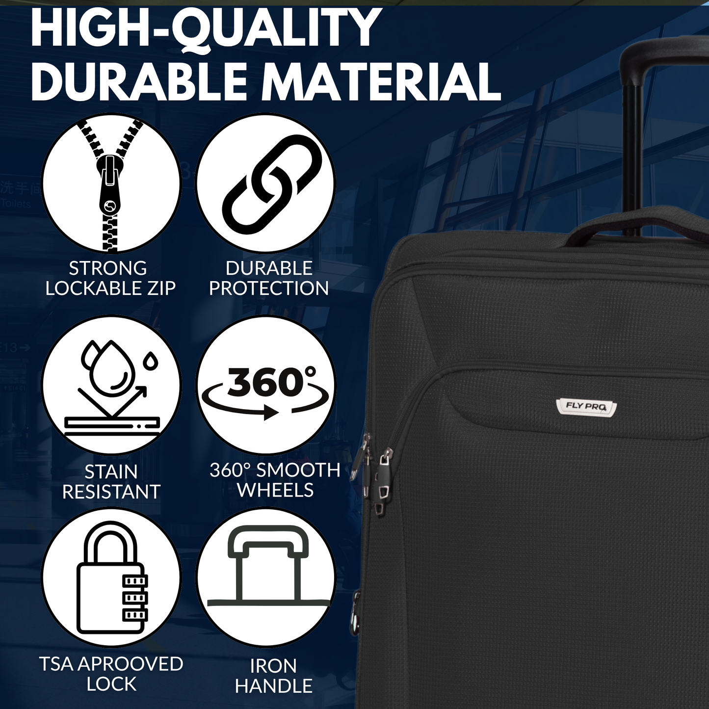 FLY PRO 32" XL Lightweight Expandable Suitcase – 127L, 4 Wheels & Combination Lock