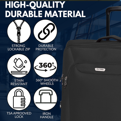 FLY PRO 32" XL Lightweight Expandable Suitcase – 127L, 4 Wheels & Combination Lock