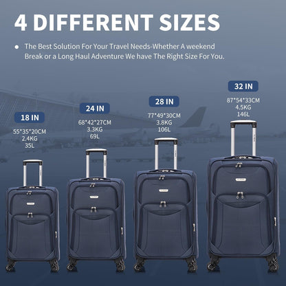 Flymax Barcelona Breeze lightweight soft-shell suitcase sizes