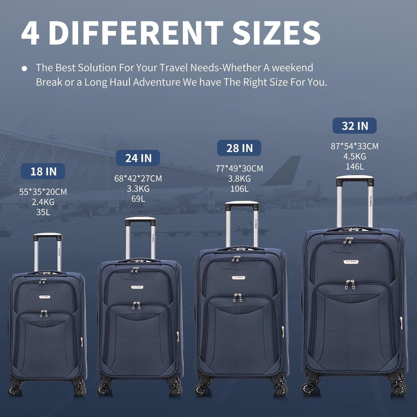 Flymax Barcelona Breeze Medium Soft Shell Suitcase sizes