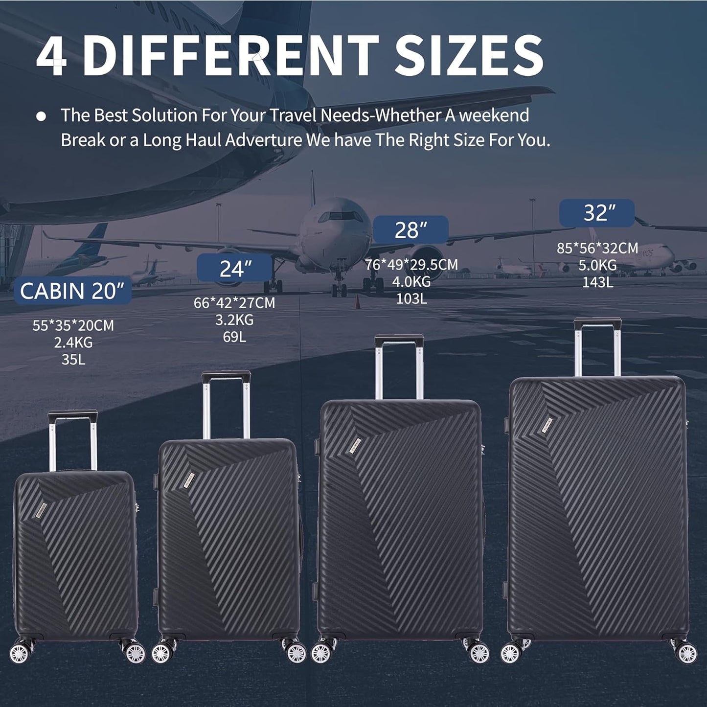 Flymax Mumbai Fortress 24" Medium Lightweight Suitcase different sizes 