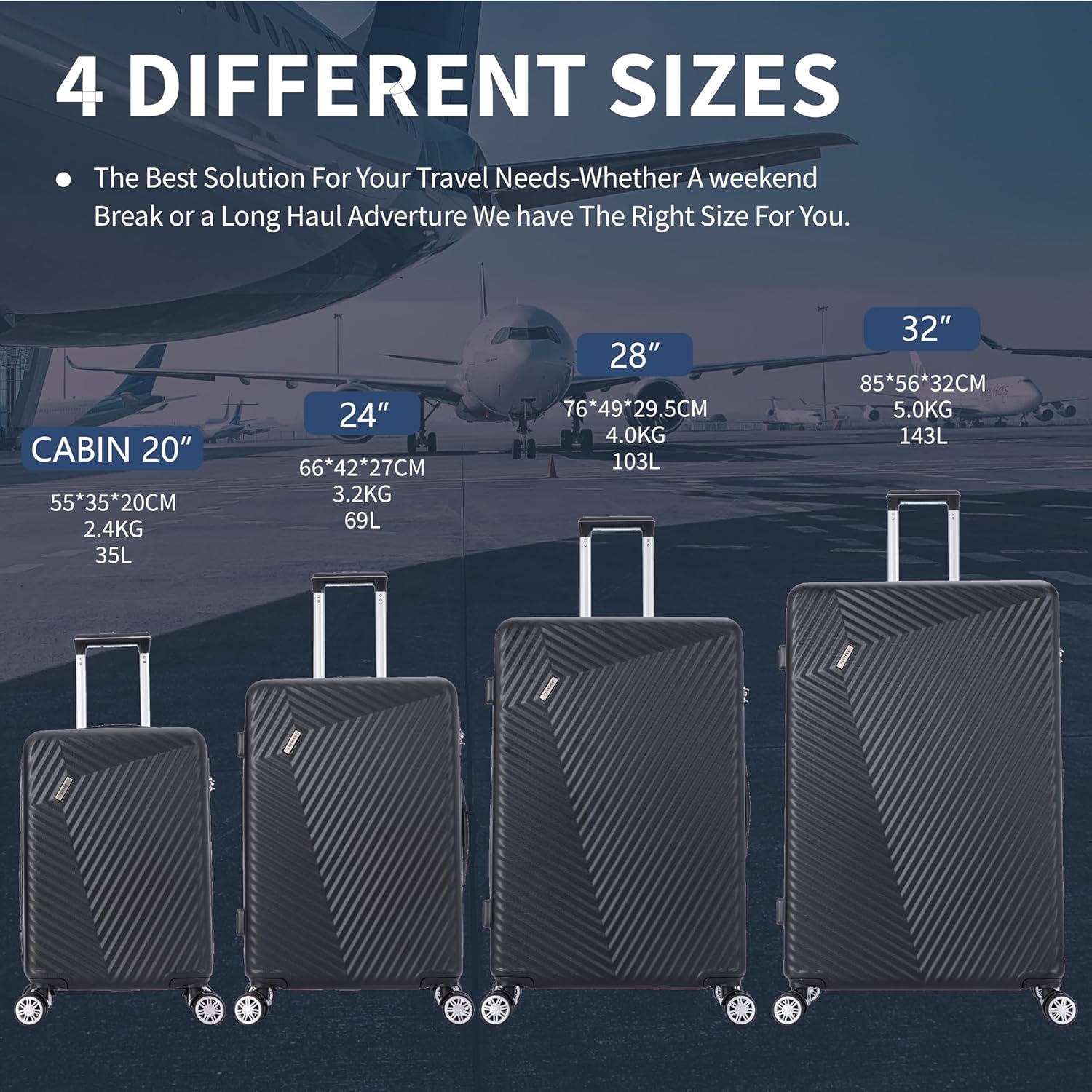 Flymax Mumbai Fortress 24" Medium Lightweight Suitcase different sizes 