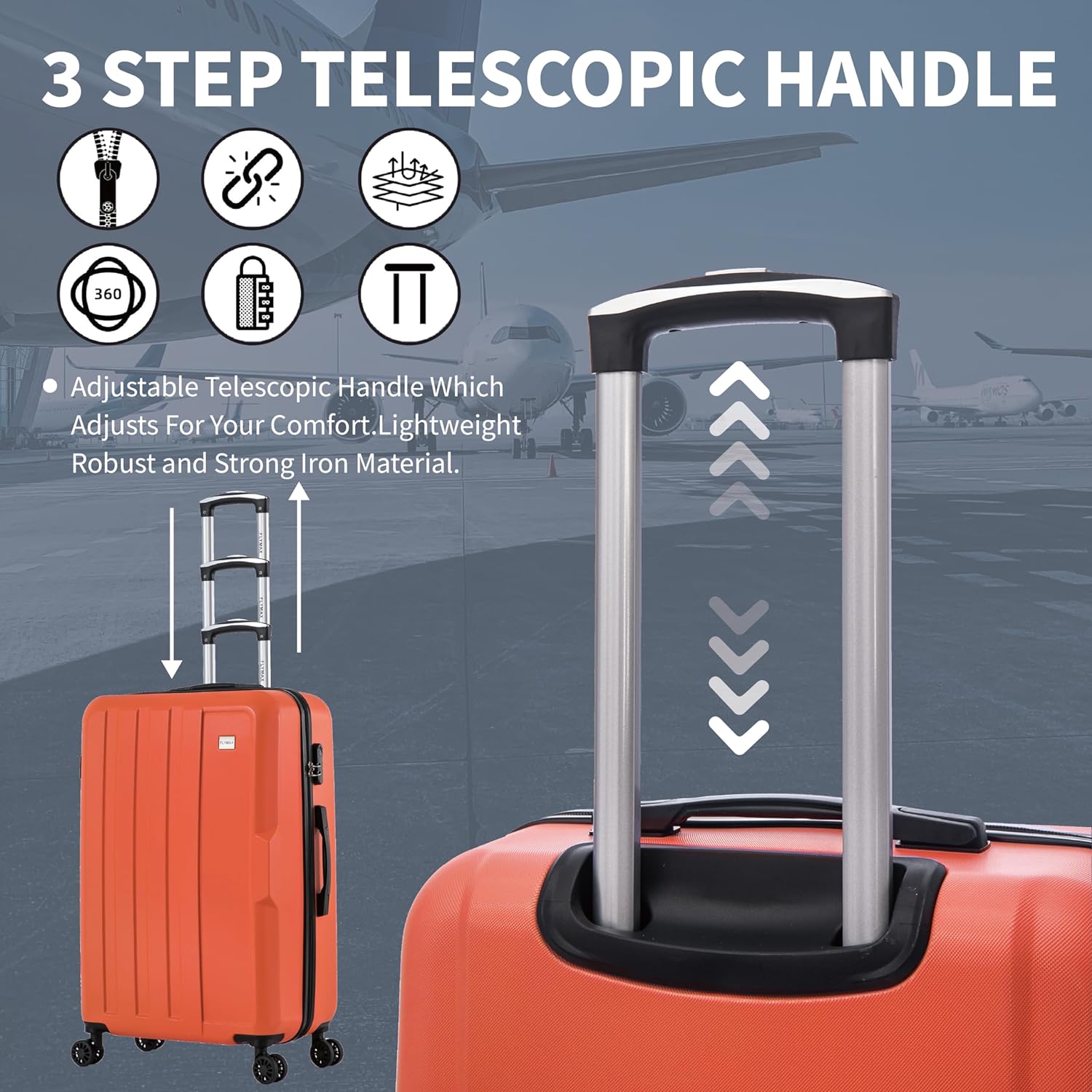 Flymax New York Fort Lightweight Cabin Suitcase – Smooth Spinner Wheels and Telescopic Handle