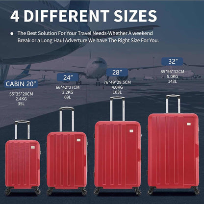 Flymax Hardshell Suitcase Range in Multiple Sizes: 32-Inch, 29-Inch, 25-Inch, and 20-Inch Cabin Size