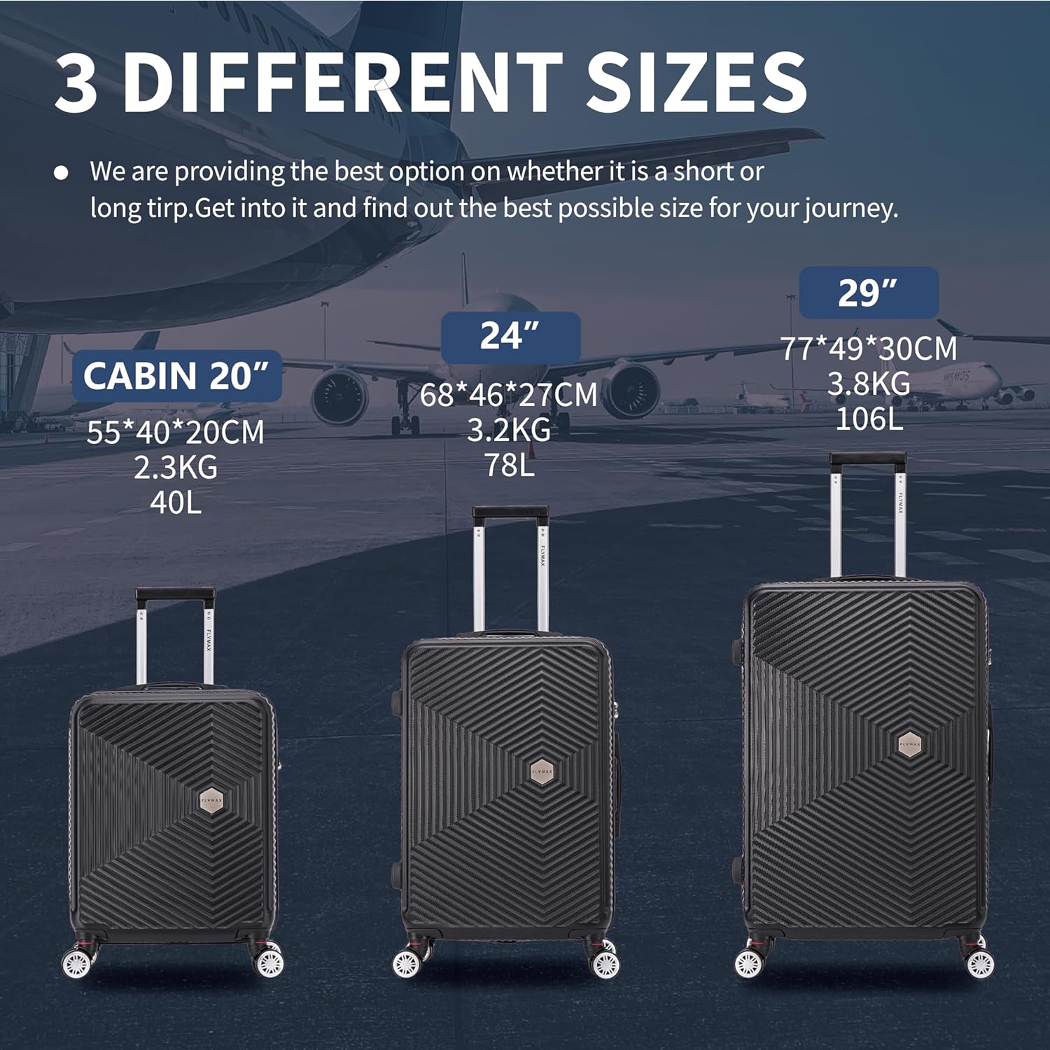  Flymax ParisFlex Cabin Suitcase Suitcase available sizes 