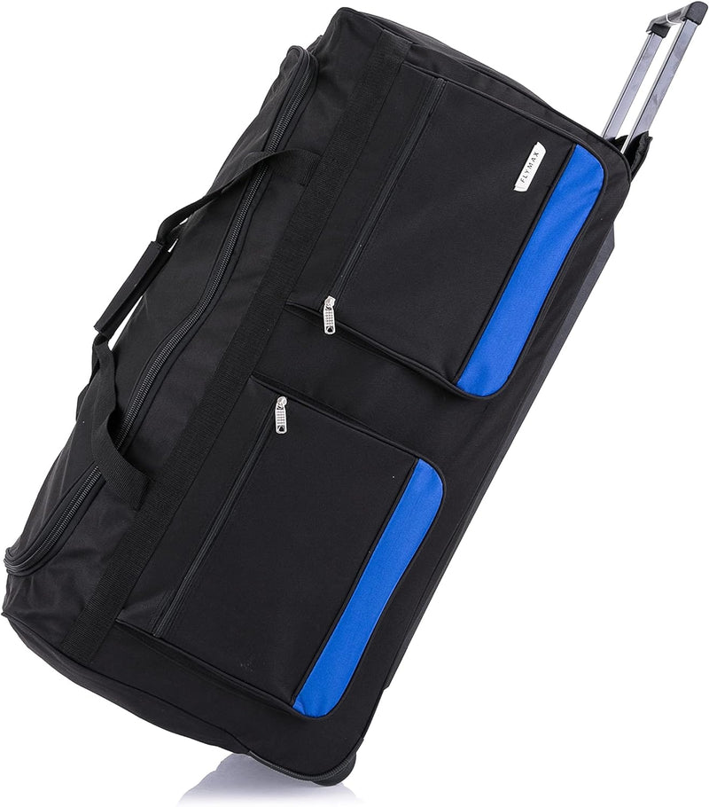 Flymax 28" Medium Suitcase Lightweight Wheeled Duffle Bag Holdall Luggage Travel Bag 2.55kg 89L Blue