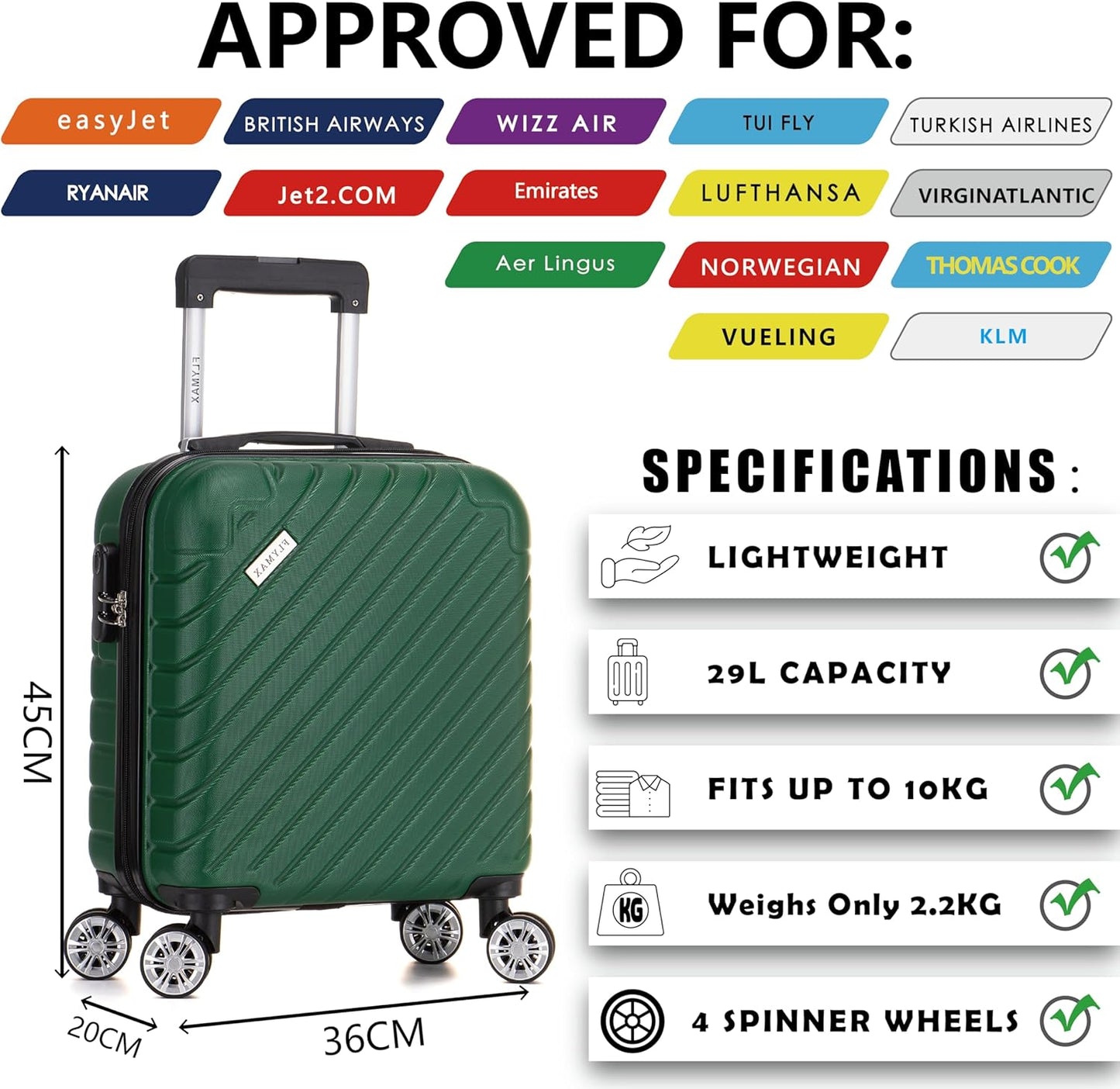 Flymax Seoul Defender Lightweight Cabin Luggage 45X36X20 EASYJET.