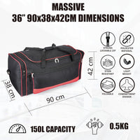 36" XXL Large Holdall Duffle Bag Lightweight Travel Duffel with Strong Zippers & Foldable Luggage 150L Capacity