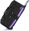 Stylish and unique purple Flymax 32-Inch Wheeled Travel Bag, combining elegance with practicality.