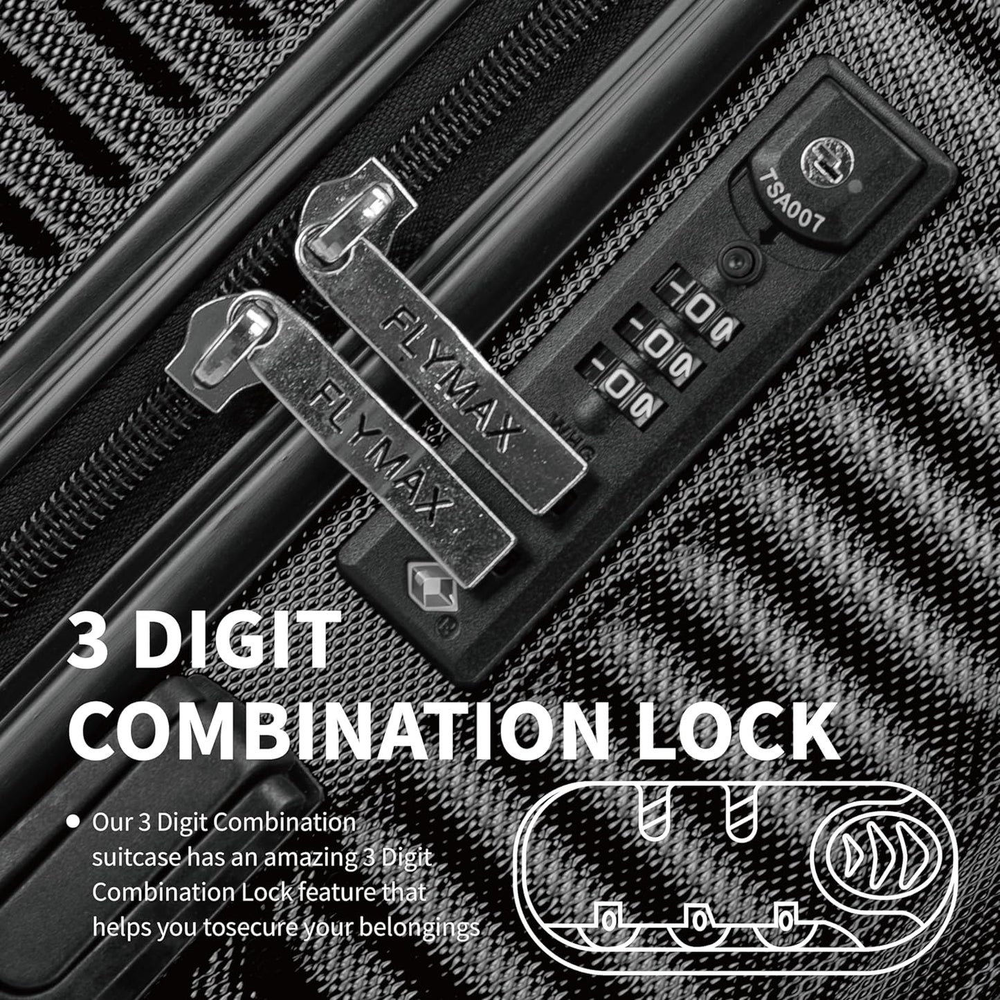  Flymax ParisFlex Cabin Suitcase tsa approved 3 digit lock