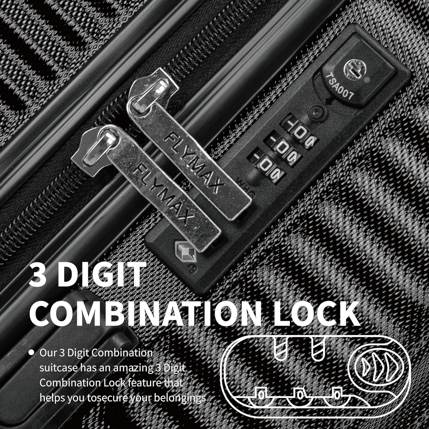  Flymax ParisFlex Cabin Suitcase tsa approved 3 digit lock