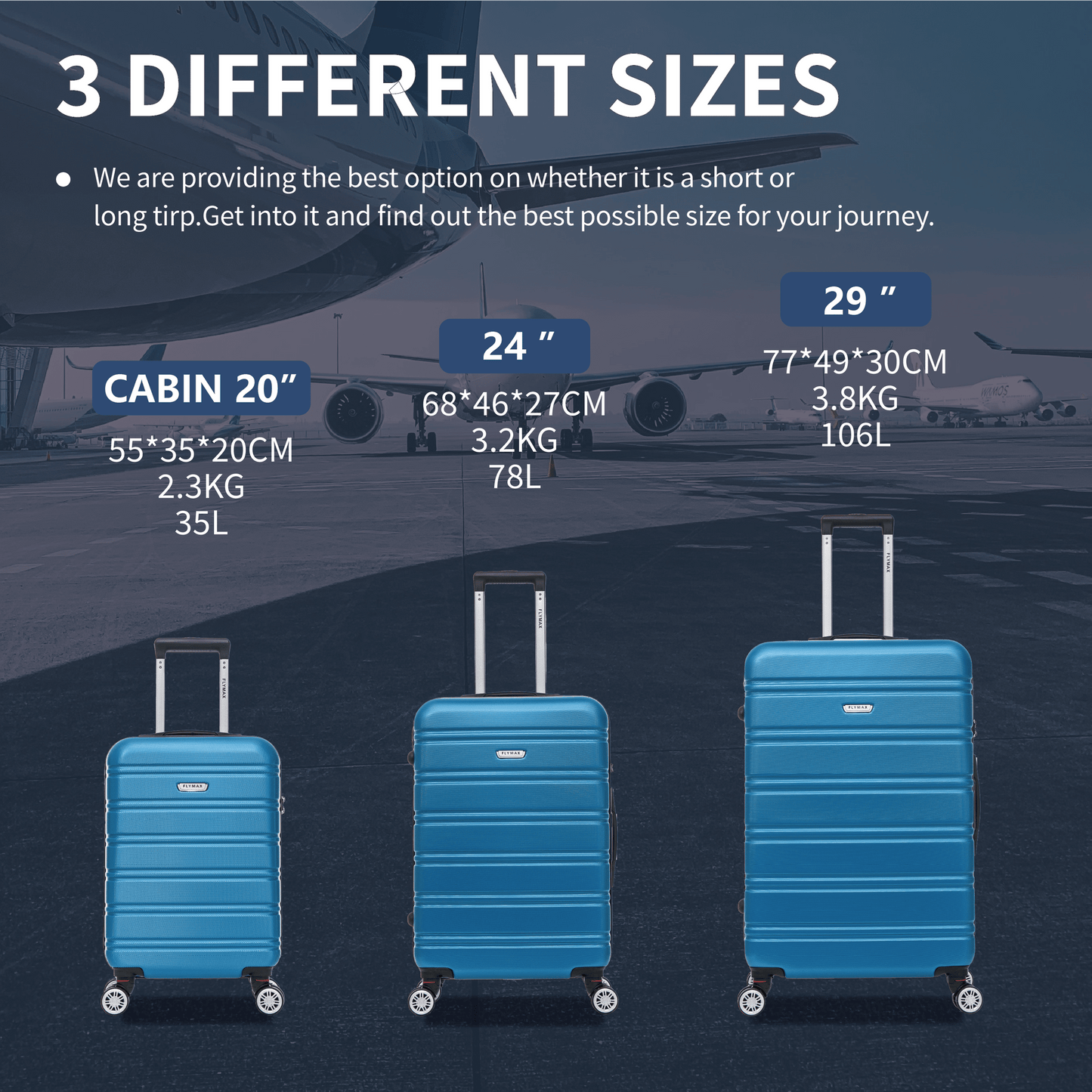 Flymax Kyoto Guardian Lightweight Large Hard Shell Suitcase diffrent sizes