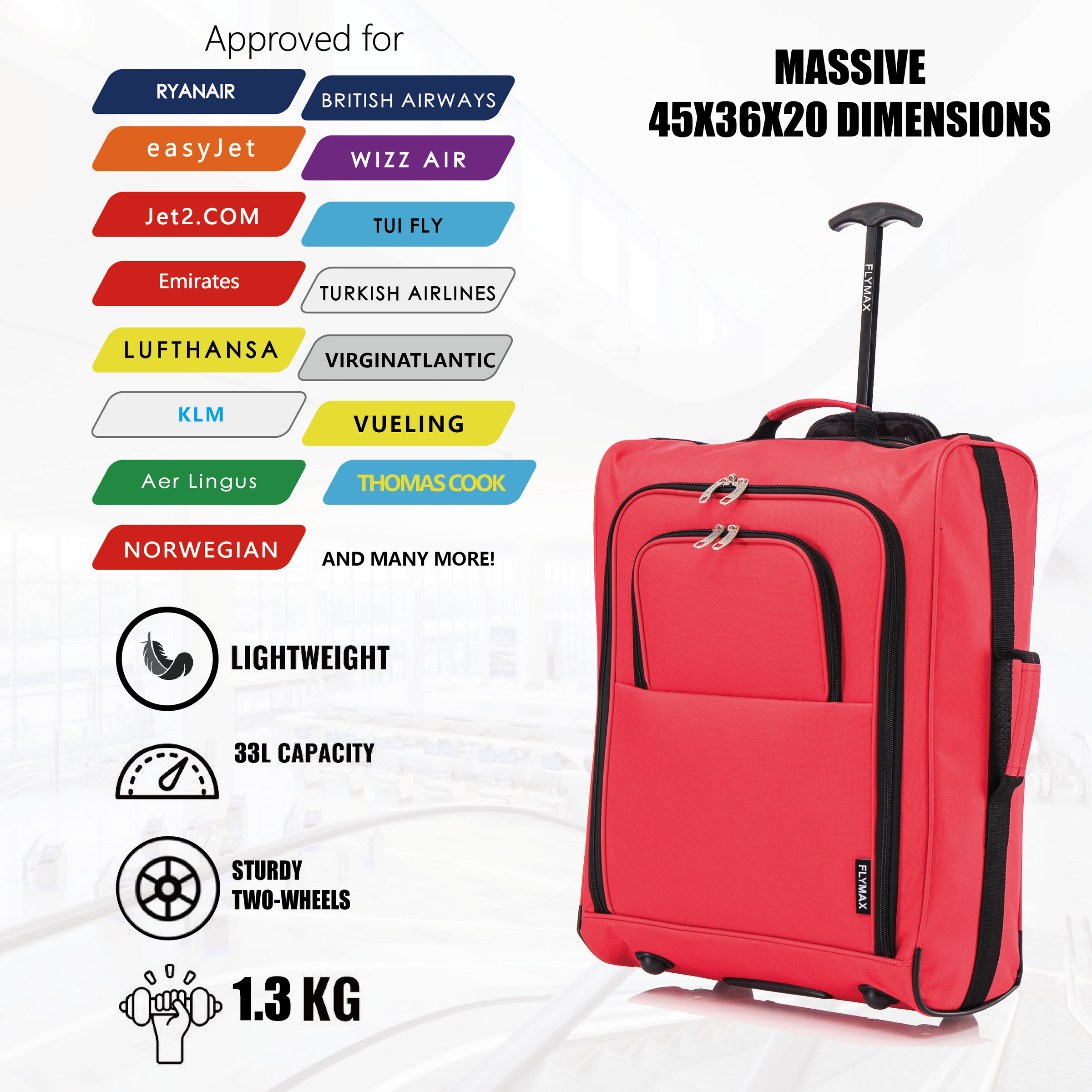 45x36x20cm Cabin Luggage Ideal for EasyJet and Ryanair Flymax Luggage