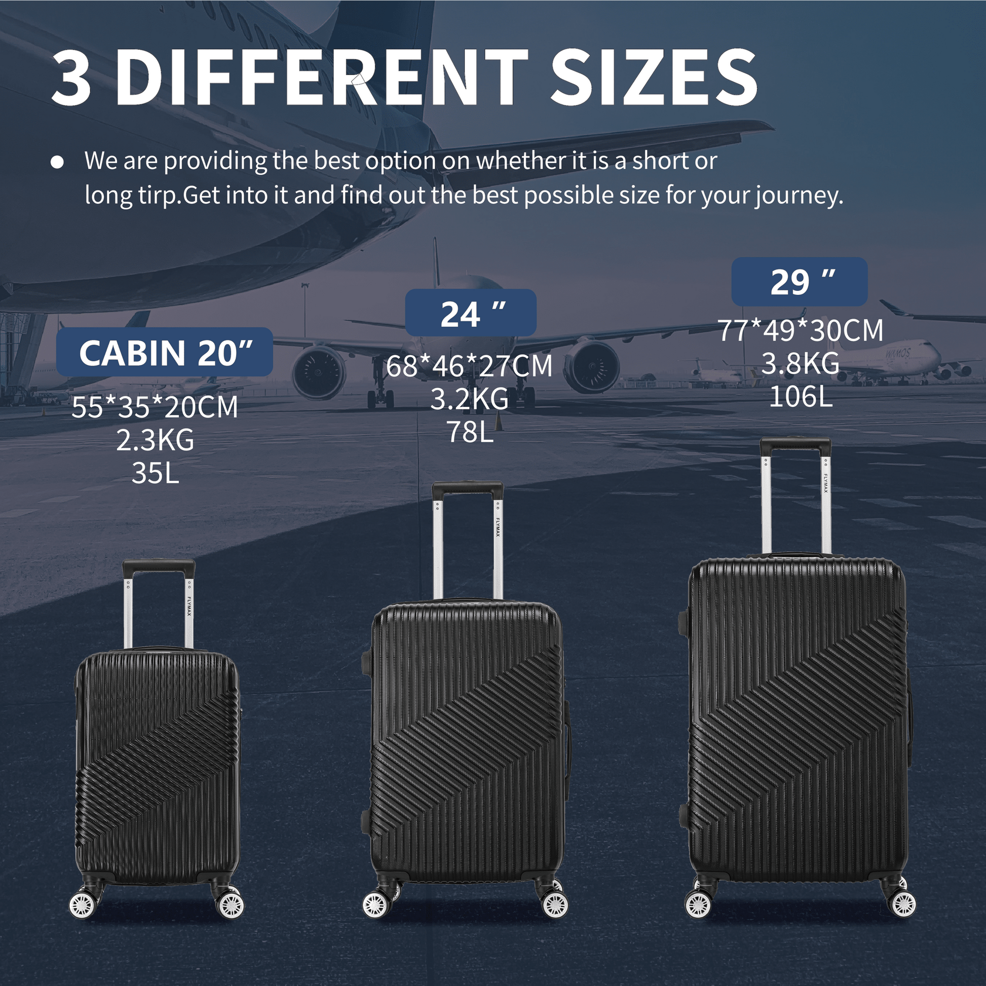 Flymax Zurich Shield Lightweight 29" Hard Shell Suitcase diffrent sizes