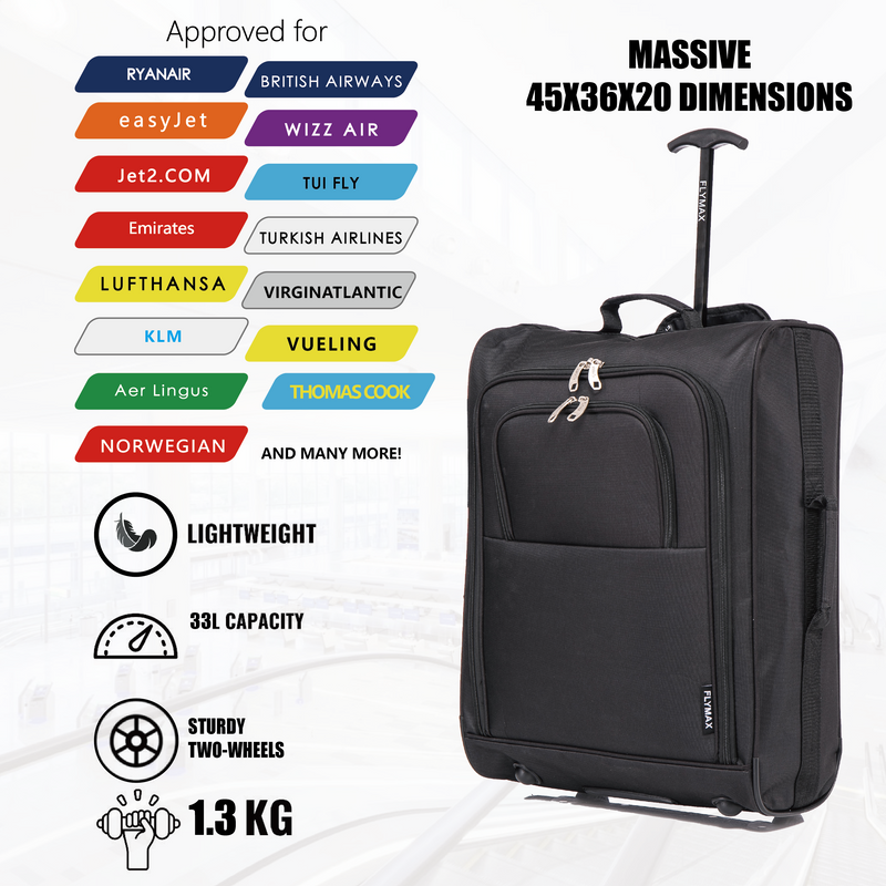 Flymax Sao Paulo Glide 45x36x20cm Ultra-Lightweight Cabin Luggage for EasyJet and Ryanair