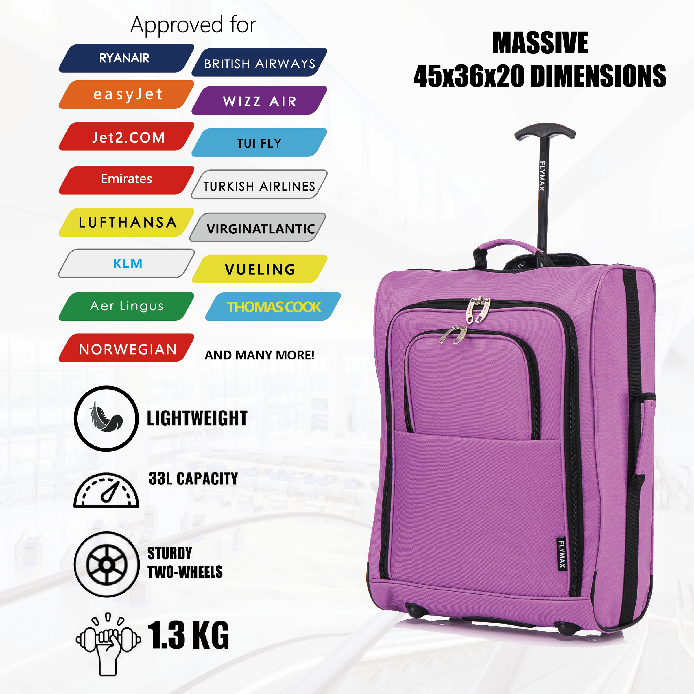 45x36x20cm Cabin Luggage Ideal for EasyJet and Ryanair Flymax Luggage