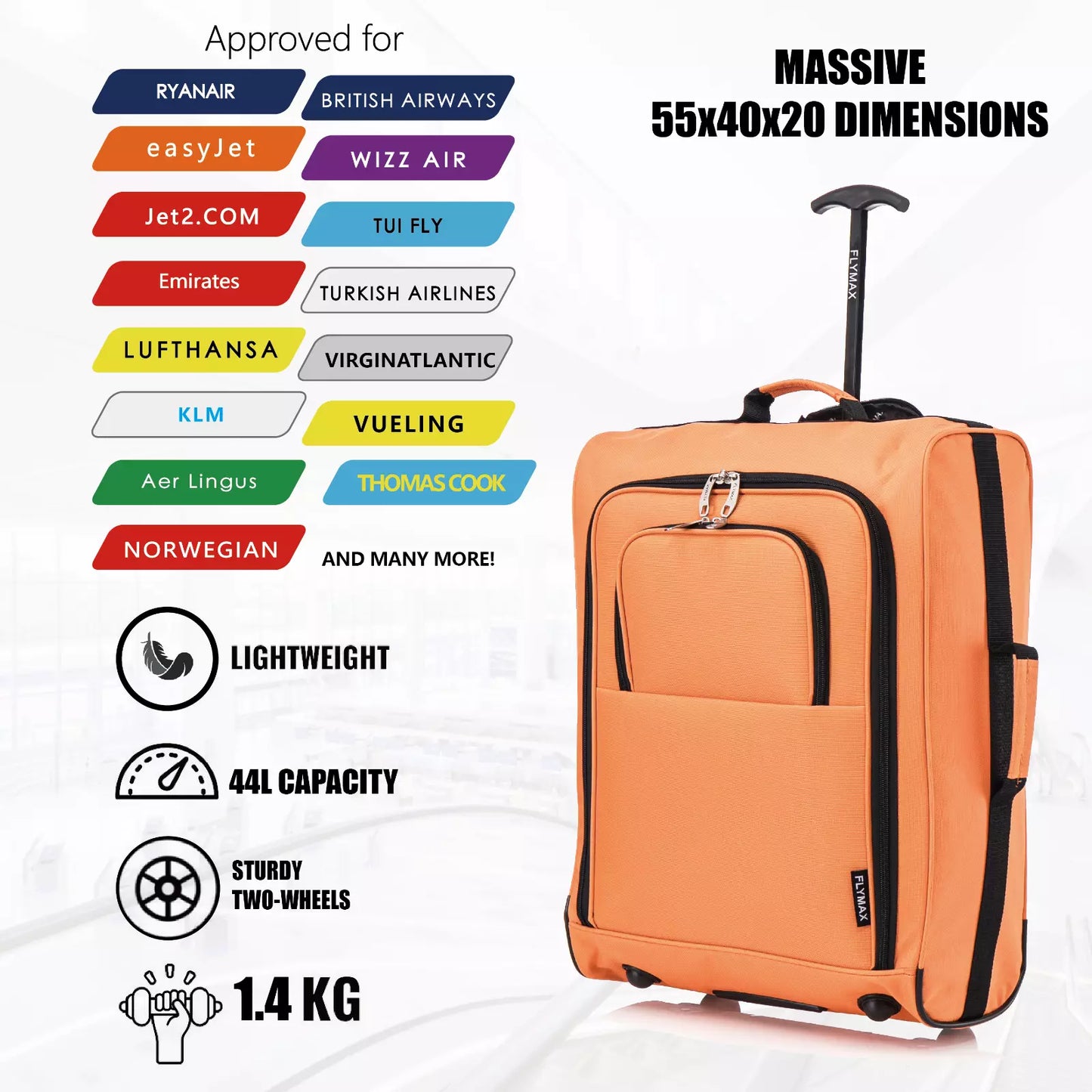 Flymax Sao Paulo Glide 55x40x20cm Cabin Suitcase - Approved for Ryanair, EasyJet, Air France & More