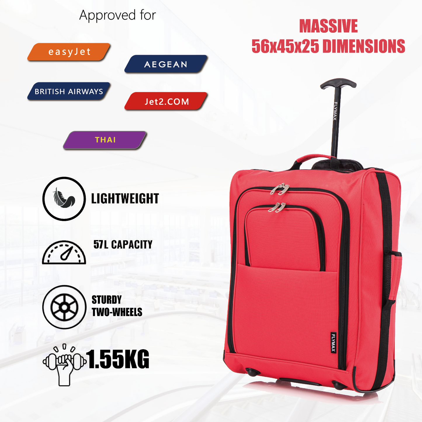 Flymax Sao Paulo Glide – Carry On Luggage 56x45x25cm (Fits BA Cabin Size)