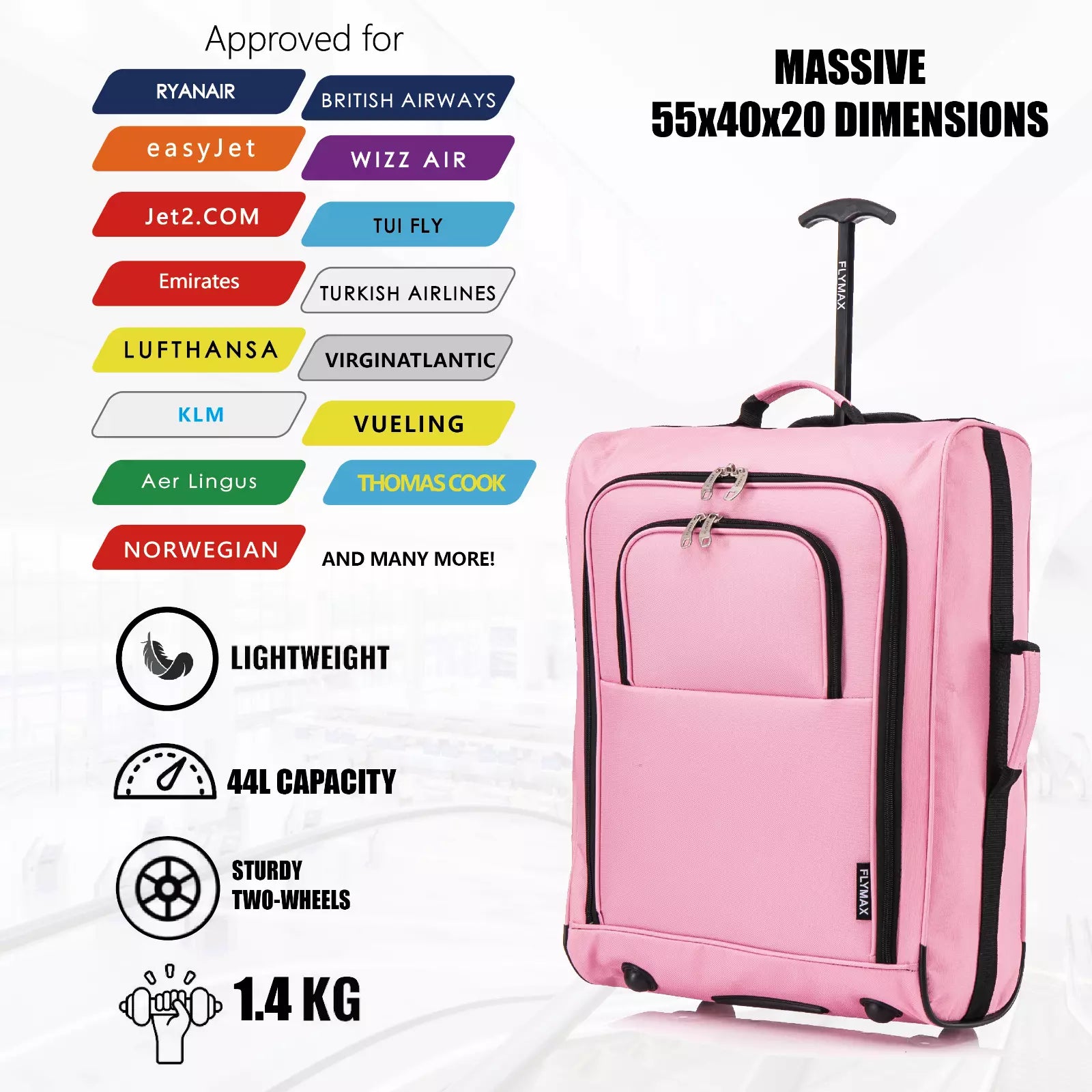 55x40x20cm Cabin Suitcase Aproved for all major Airlines Flymax Luggage