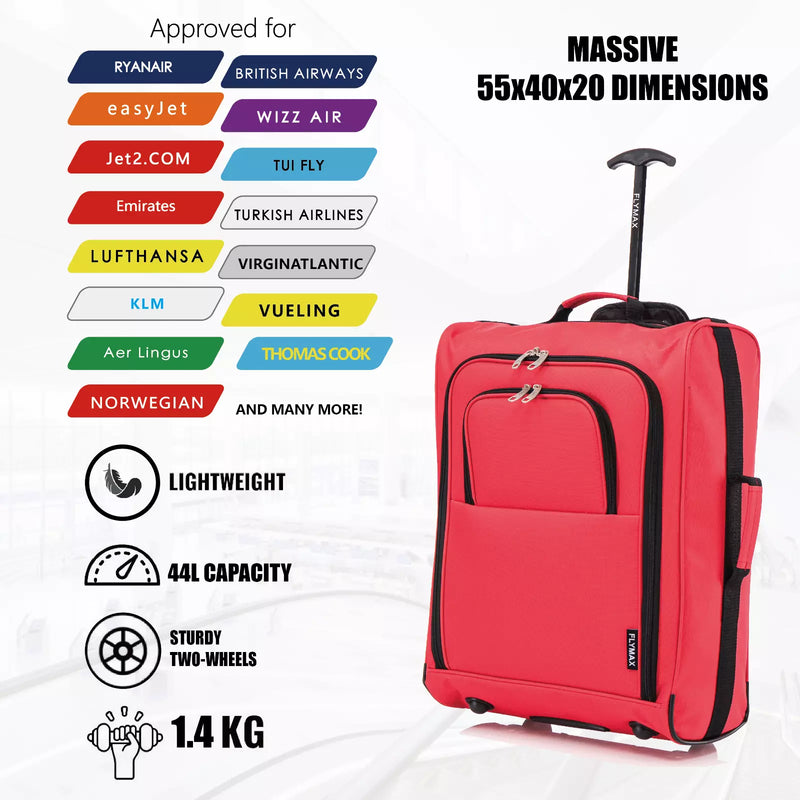 Flymax Sao Paulo Glide 55x40x20cm Cabin Suitcase - Approved for Ryanair, EasyJet, Air France & More